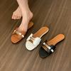 One-word Slippers Women's Summer Wear 2025 New Korean Version Fairy Casual Large Size Retro Flat-bottomed Beach Sandals