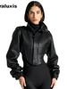 Nuova Giacca Corta da Donna in Pelle Classica con Collo Rialzato e Zip - Vestibilità Slim Vintage Usurata Marrone Caffè