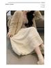 Women's White Lace High-Waist A-Line Long Skirt - Fluffy, Plush, Perfect for Spring & Autumn