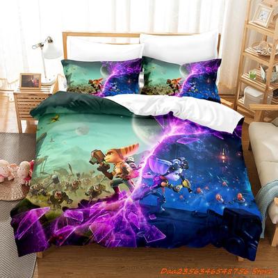 Personelity Game Anime Ratchet Clank Rift Apart Bedding Set Cartoon Three-piece Set Adult Kid Bedroom Duvetcover Sets 3D Ka