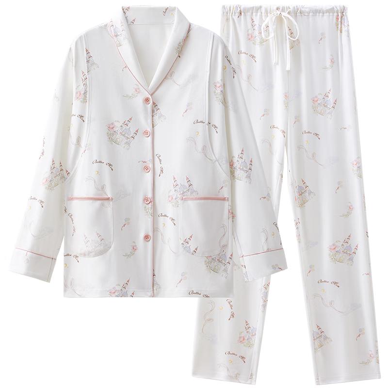 Женский зимний хлопковый комплект пижамы для беременных и кормящих  Осенний цветок  L (115-145 lbs)