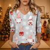 Women's Christmas Print V-Neck Three-Quarter Sleeve Casual Loose Fit Shirt