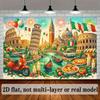 2D Vibrant Italian Culture Landmarks & Food Backdrop Aesthetic Photo Prop