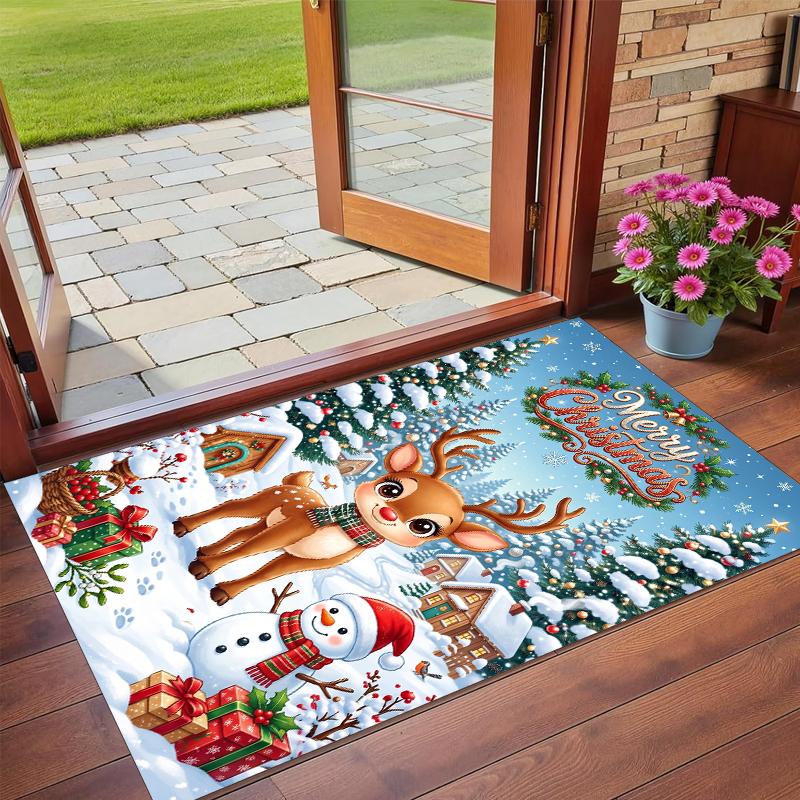 Christmas Printed Square Area Rug Soft Non Slip Floor Carpet For Bedroom Holiday Gift