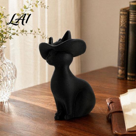 Cat Figurine 3D Printed Figurine Minimalist Modern Elegant Sculpture Vintage Inspired Decor Small Collectible Animal Statue for Shelf Desk Sculpture
