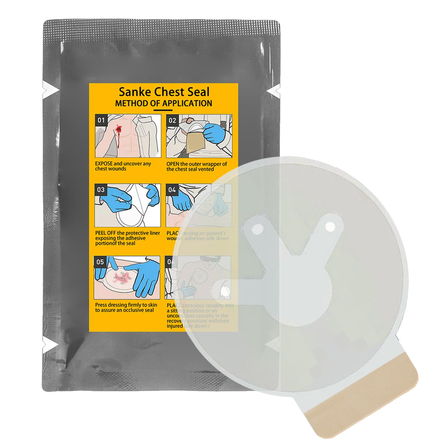 

Sanke Герметичная повязка для грудной клетки Быстрая Полезная Рана Аварийная повязка Бинт Аптечка первой помощи Травма при открытом ранении грудной клетки Адгезивная повязка 1pcs