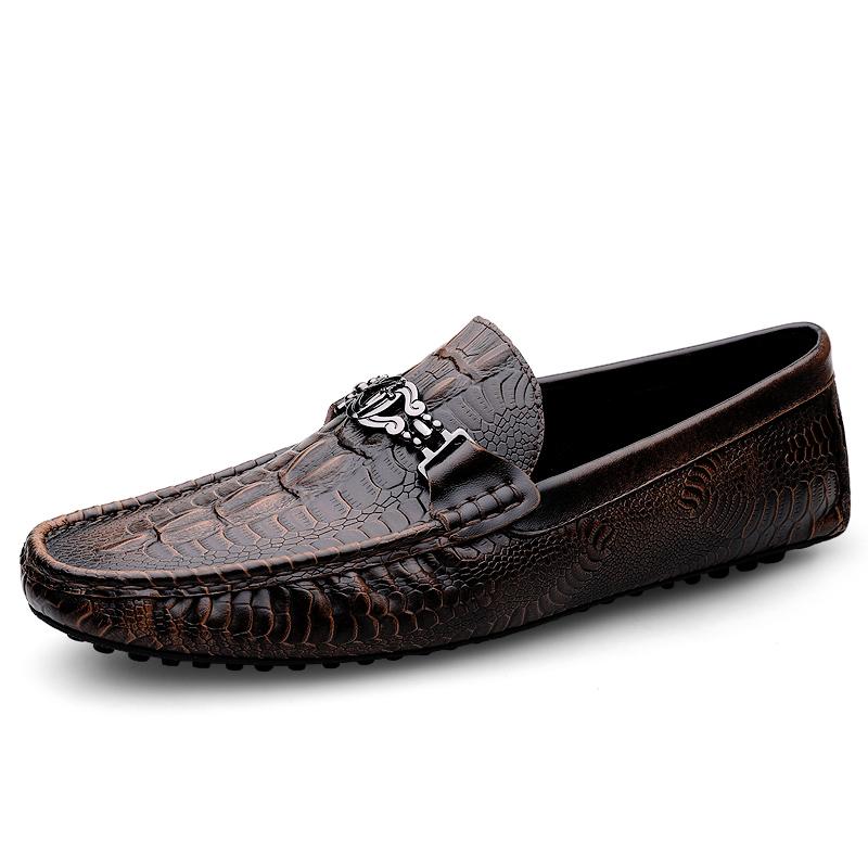 Spring Summer Mens Slip On Shoes Casual Leather Men Loafers Moccasins Driving Shoes Crocodile Pattern Man Walking Flats