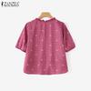 ZANZEA Women Summer Grid Print Casual Round Neck Short Sleeve Blouse