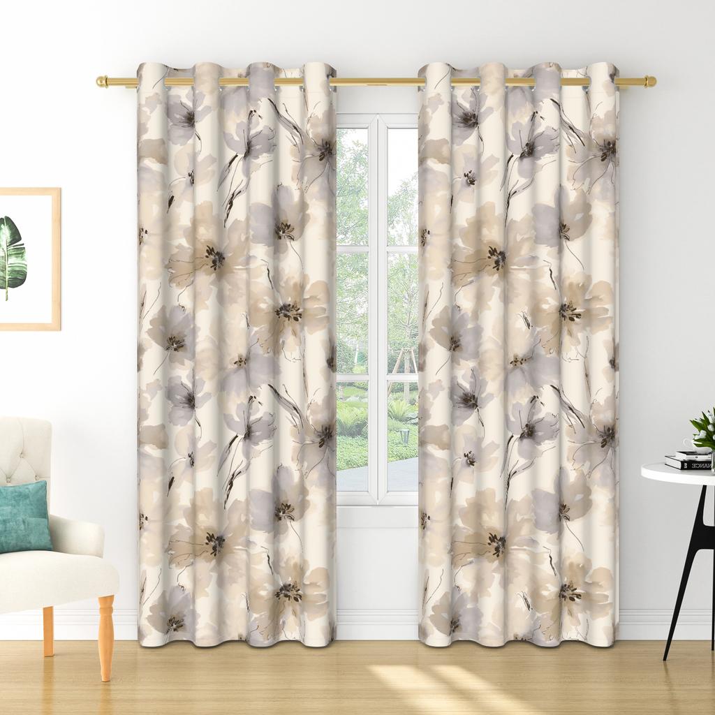 Set Of 2 Floral Pattern Curtains Botanical Design Bedroom Living Room Window Decor Home Drapes Darkening Made Polyester Treatment