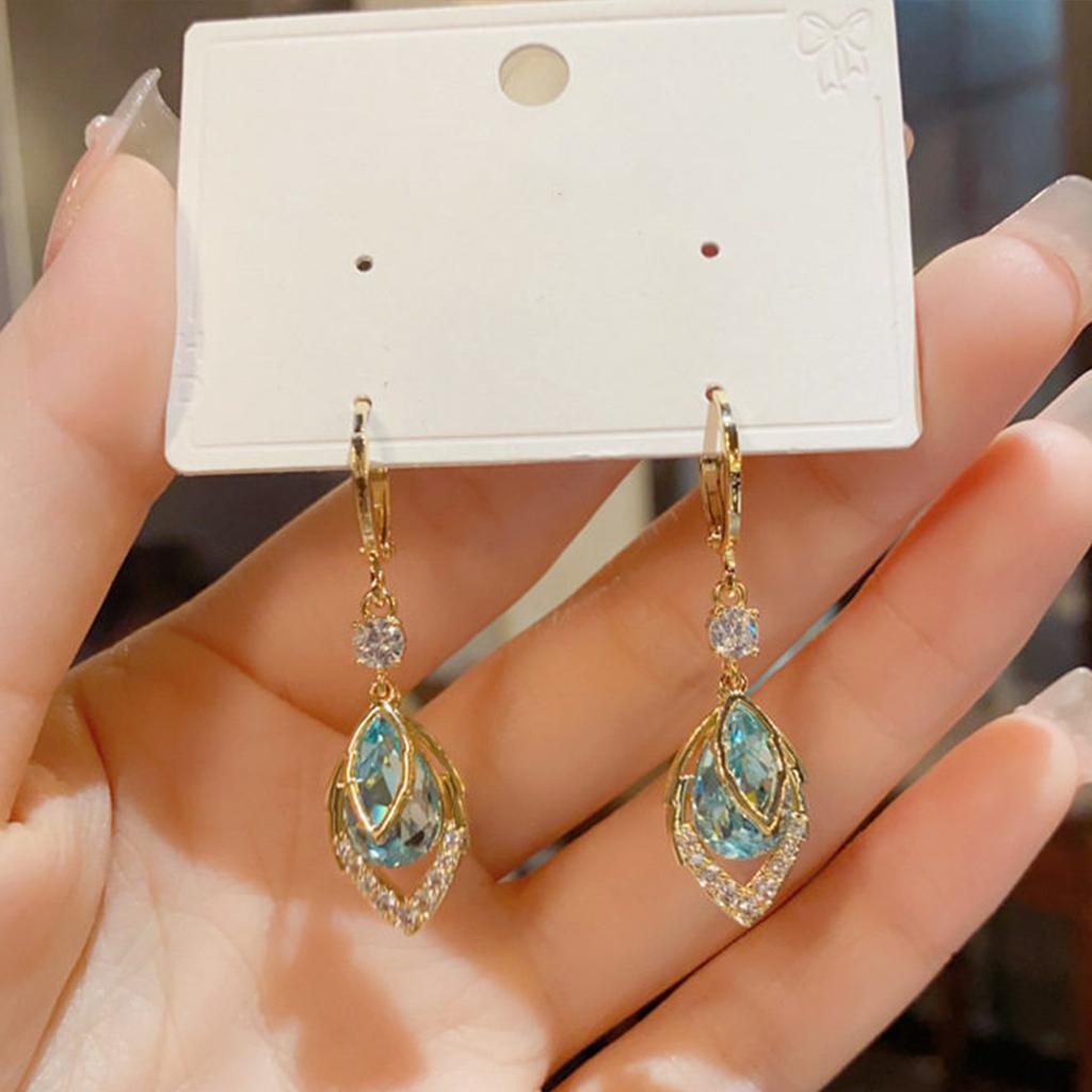 Fashion light luxury blue zircon water drop earrings women's new niche design exquisite temperament high-end versatile earrings