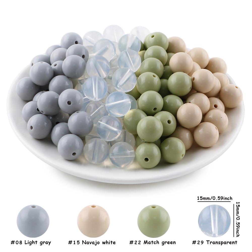 Kovict 24pcs/Lot  Silicone Bright Silicone Beads 15mm DIY Pacifier Chain Jewelry Bracelets Necklace Accessories