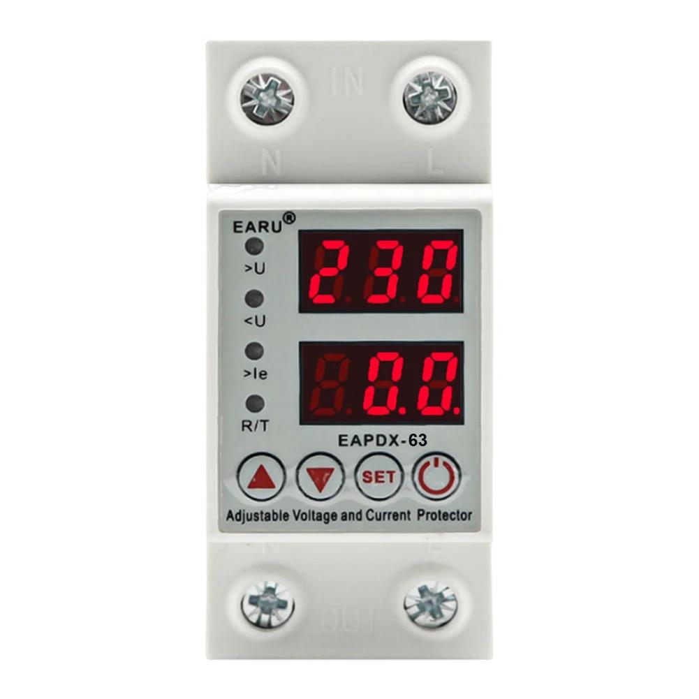 40A 63A 230V RGB Over Under Voltage Protector Relay Device Switch Breaker Din Rail Protector Relay Over Current Protection Limit