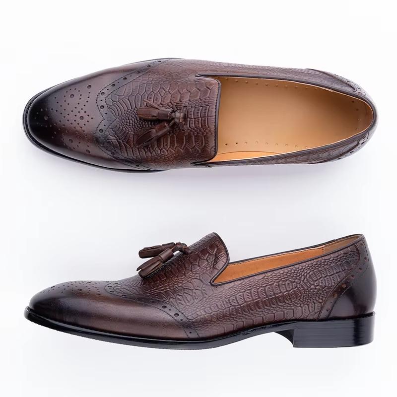 Mode Handgefertigt Bequem Lässig Lederschuhe Businessschuhe Herren Echtes Leder Quasten Loafer Kaffee Formeller Schuh Brogue Druck Männlich