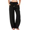 Women’s Drawstring Waist Wide Leg Pants Cotton Linen Loose Fit Casual Relaxed Trousers with Adjustable Waistband