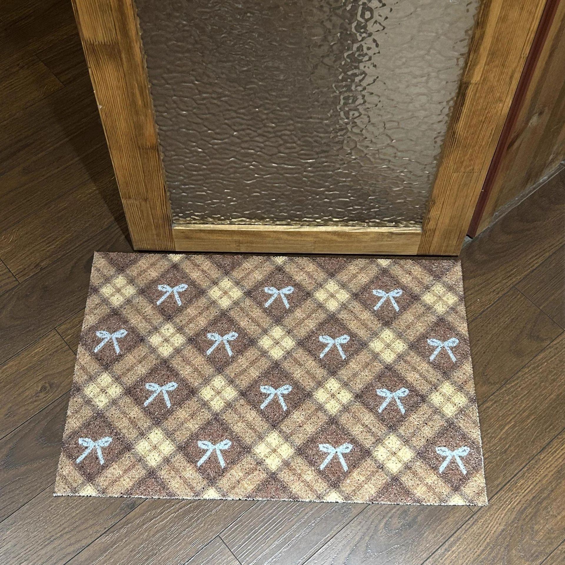 Medieval Plaid Bow Floor Mat, Retro Entry Door Mat, Entrance Entrance Household Silk Ring Floor Mat, Cutting Floor Mat 40*60cm