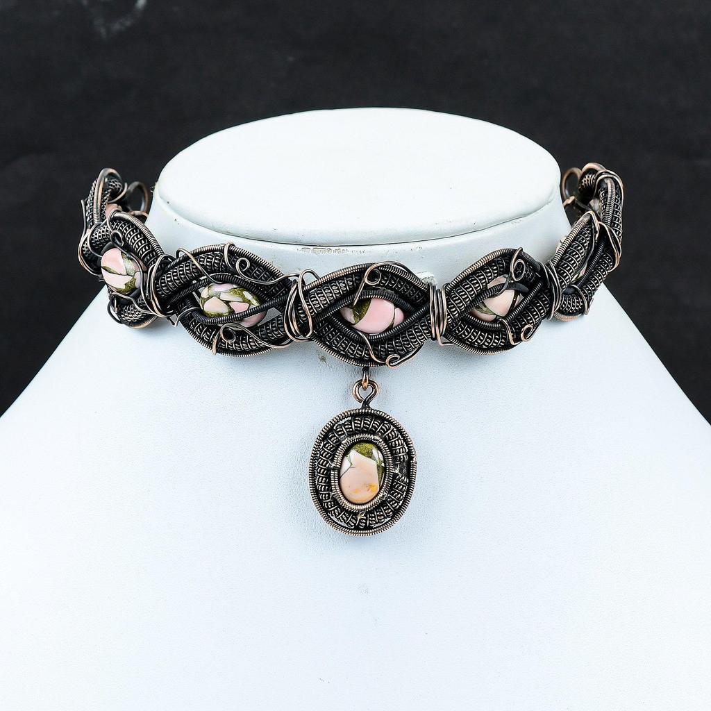 Copper Pink Opal Necklace Copper Wire Wrapped Necklace Adjustable Chain Necklace Real Gemstone Necklace Handmade Copper Jewelry Gift For Mom