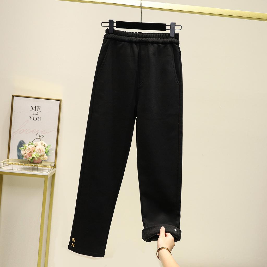 DIMANAF 2024 New Plus Size Winter Thickening Pants Women Pencil Warm Basic Elastic Loose Casual Female Black Trousers Style Pants