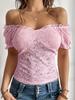 Women's Sexy Hollow Out Neckline Slim One Shoulder Lace Blouse Top