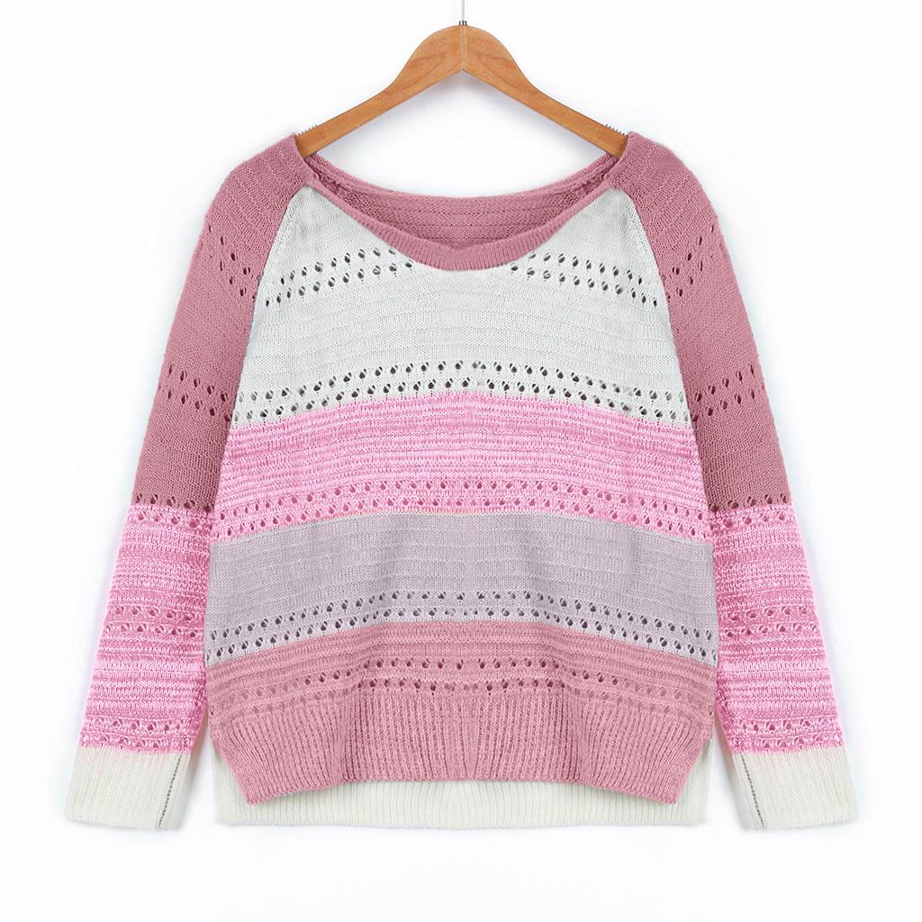 Mode Frauen Casual Patchwork Lange Ärmel Pullover Bluse Tops
