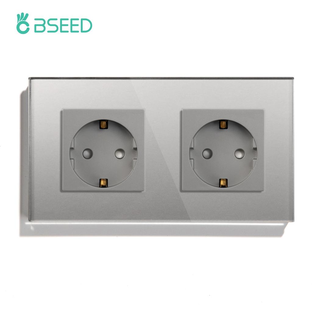 Bseed EU Russia Socket 16A 4 Colors Electric Wall Socket Tempered Glass Crystal Panel Electrical Outlet Home Improvement