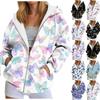 Flower Printing Casual Hooded Women'S Sweatshirt With Pockets Autumn/Winter Long-Sleeve Casual Hoodies Full Zipper Sportwear