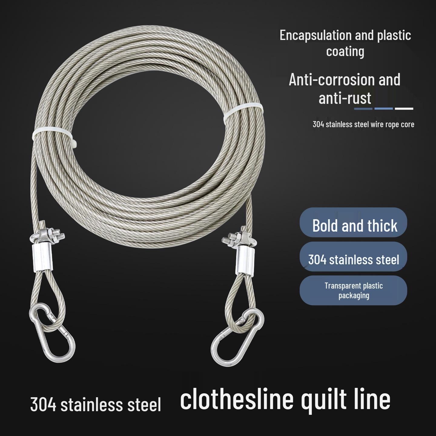 Thick Non-Slip Rubber-Coated Stainless Steel Clothesline for Outdoor Drying