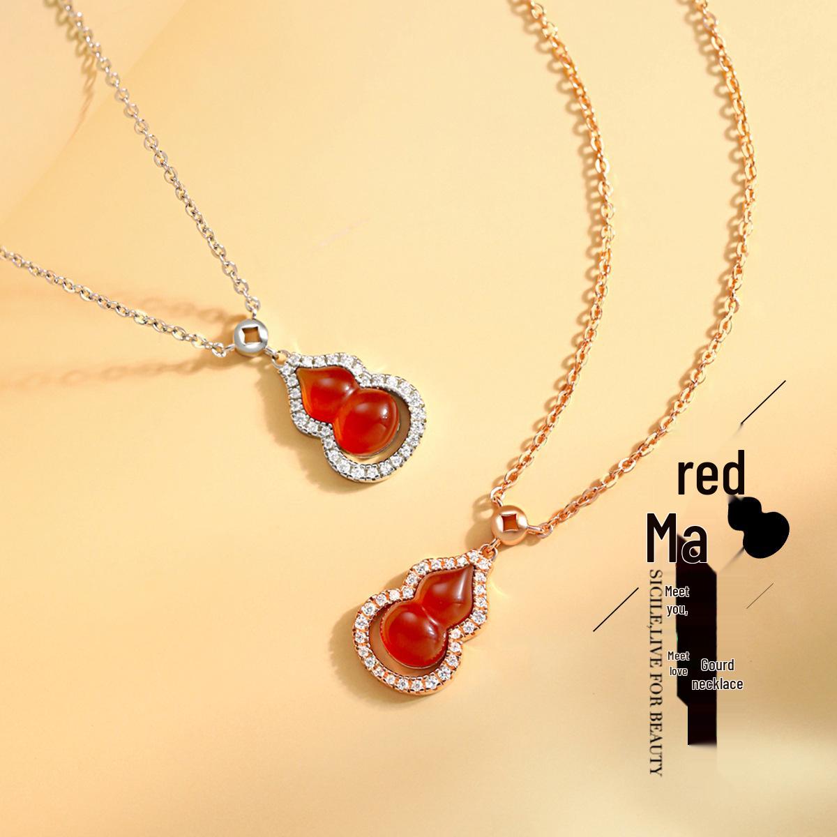 

Red Agate Gourd Necklace - Women s Versatile S925 Sterling Silver Original Design Clavicle Jewelry S925 Silver рожевий колір золота