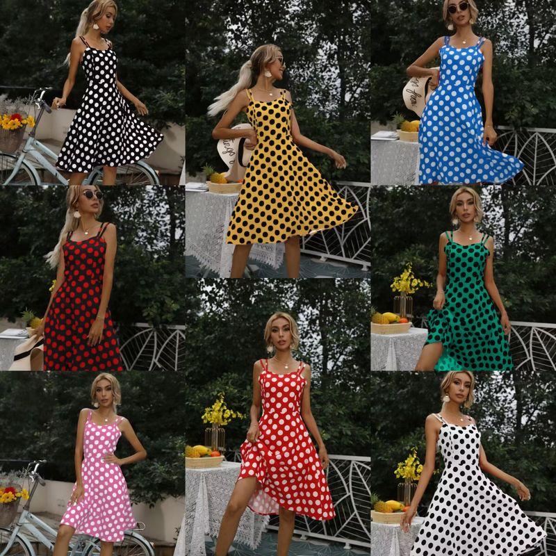 

Fashion Style Fashion Amazon Summer Hot Sale Sexy Sling Retro Hepburn Style Polka Dot Swing Dress Trendy Women Green S