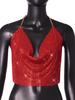 European & American Fashion Rhinestone Chain Strap Deep V Backless Crop Top