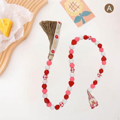 85cm/33.5in Wood Bead Garland Tassels String Prayer Beads Wall Hanging Decoration Countryside Boho