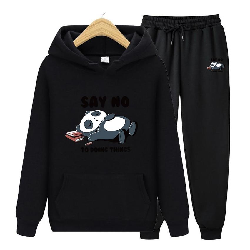 Hooded Sweatshirt Women's Hoodie Say No Men Suit Hoodie Two Pieces Set Autumn Men's Hoodie + Pants Sets