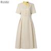 ZANZEA Women Splice Round Neck Casual Short Sleeve Dress