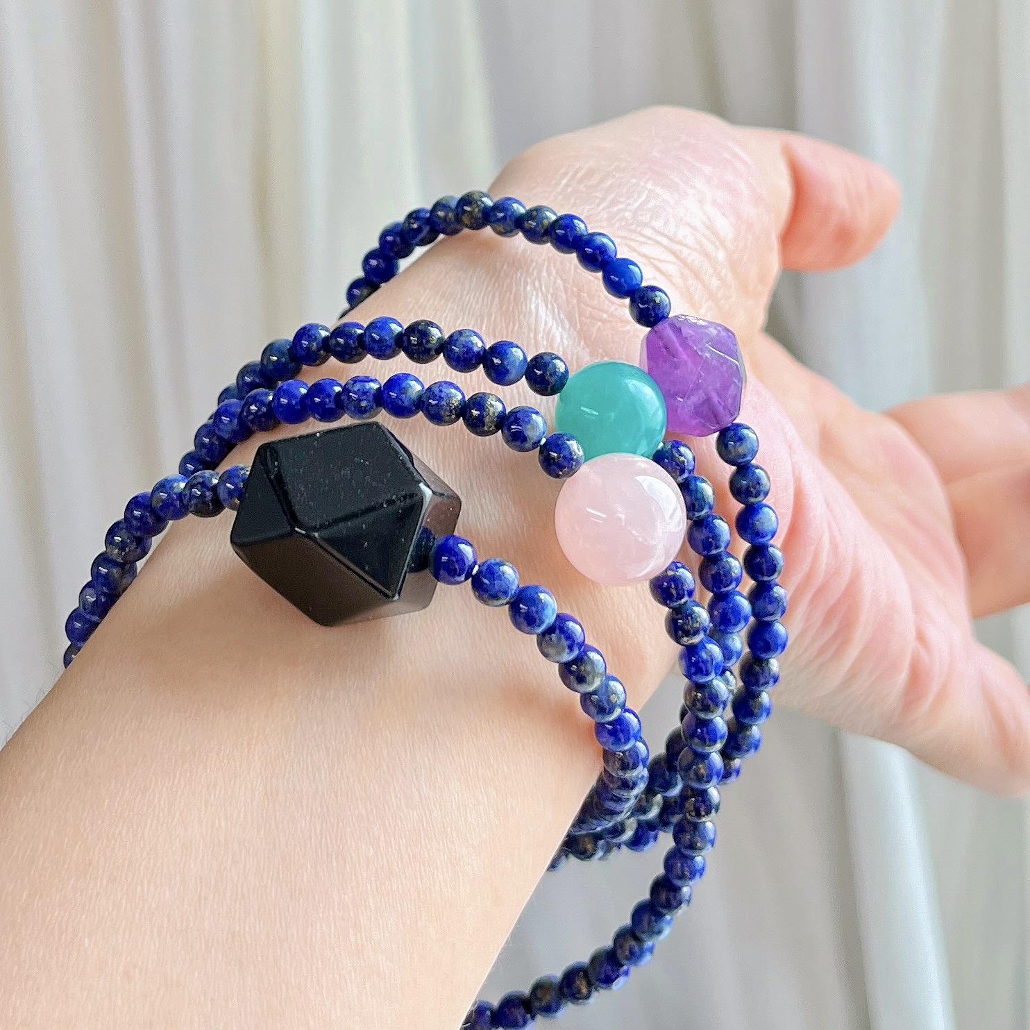 4Mm Autumn And Winter Natural Lapis Lazuli Tianhe Stone Amethyst Obsidian Design Sense Multi-Circle Bracelet Bracelet.
