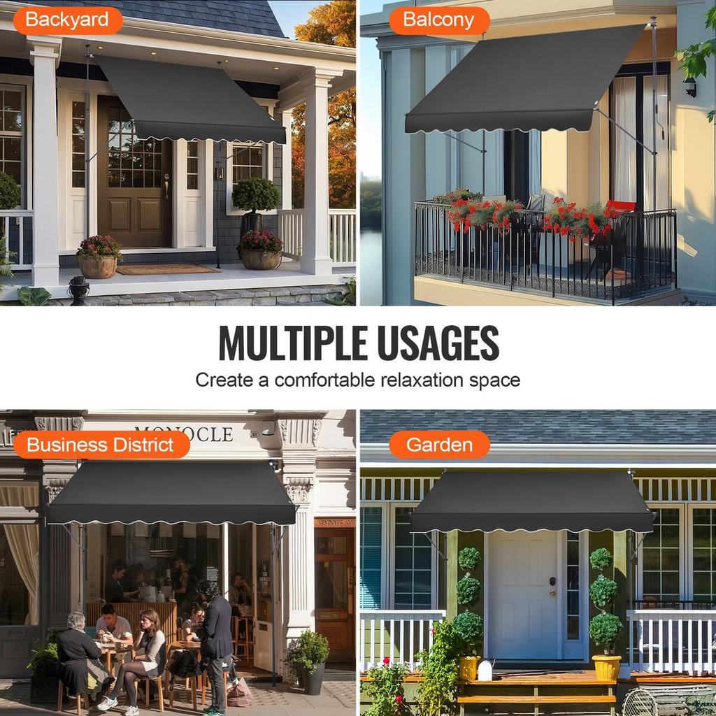 98x47" Patio Awning Retractable Patio Canopy Sunsetter with Crank Handle