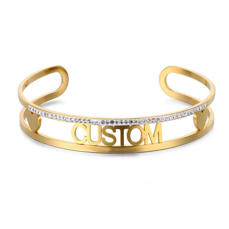 Personalized Custom Name Bracelet For Women Stainless Steel Charms Handmade Engraved Handwriting Love Bangle Gift
