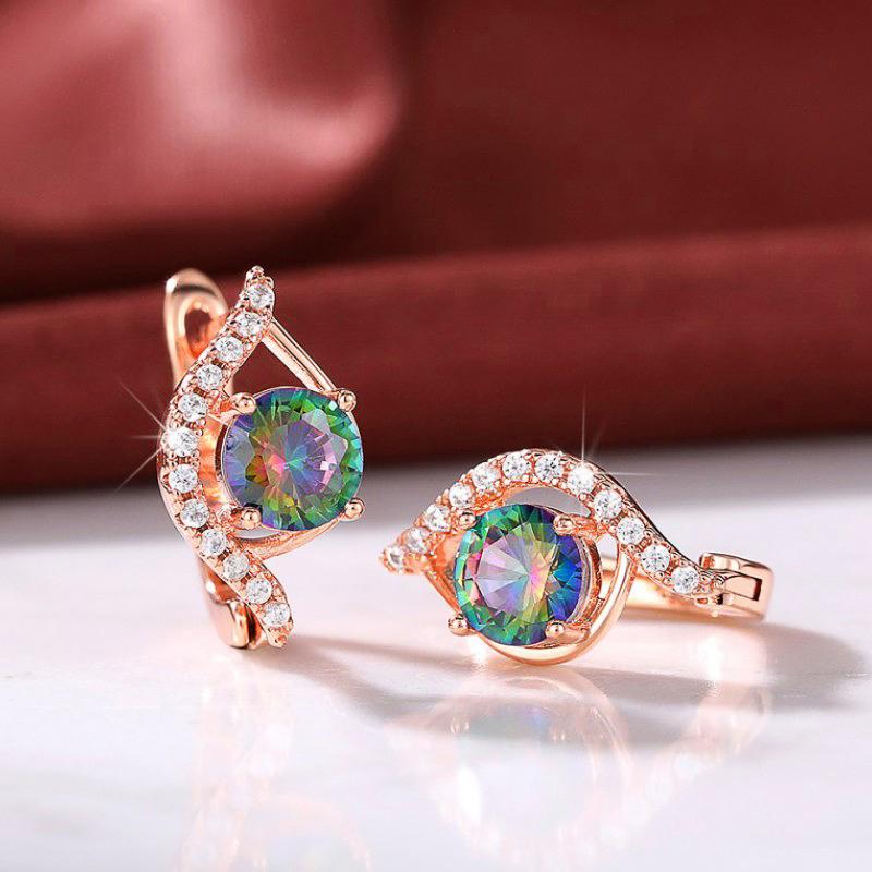 Xiaomi Huitan New Rose Gold Color Women's Hoop Earrings with Colored Cubic Zirconia Fashion Luxury Female Accessories Wedding Jewelry