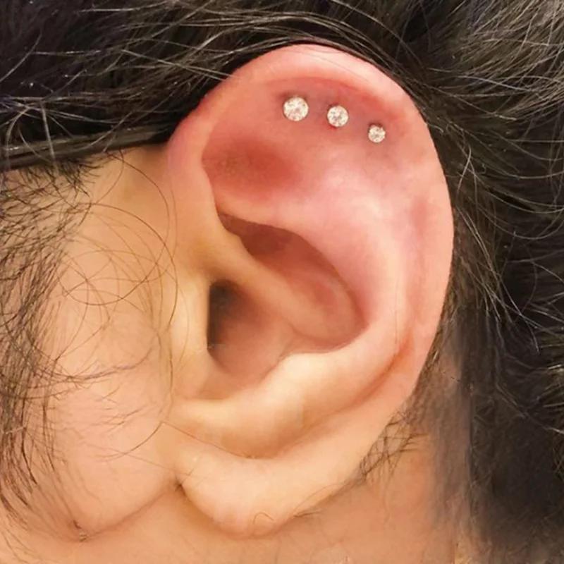 ASTM F136 Titanium PIERC Ear Lip Studs with circular CZ Top Labret Nose Stud Threaded Earrings Multi size Body Piercing Jewelry
