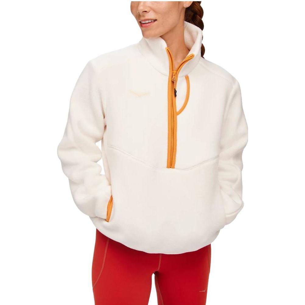 HOKA ONE ONE Ridgetop Half-Zip Fleece Color Block Stand Collar Pullover Women tops White 1141752-EGN