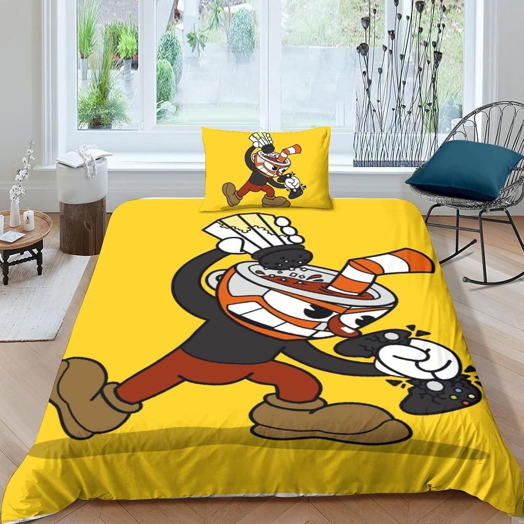 The Cuphead Show Cartoon Bedding Sets Exquisite Bed Supplies Set Duvet Cover Bed Comforter Set Bedding Set Birthday Gift