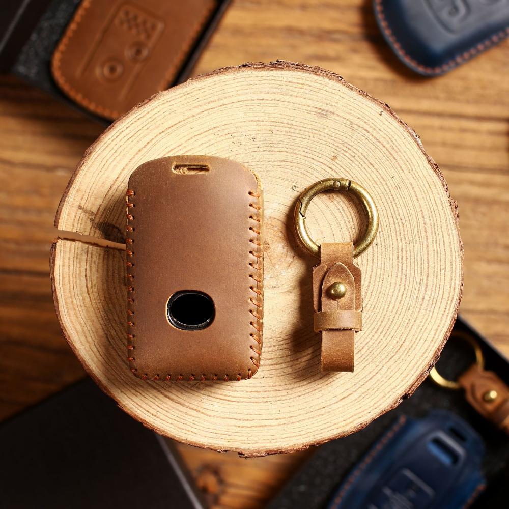 Genuine Leather Key Case Compatible for Mazda, Car Key Protector Japanese Auto Decoration Accessories, Fits 3 & 4 Button Keys