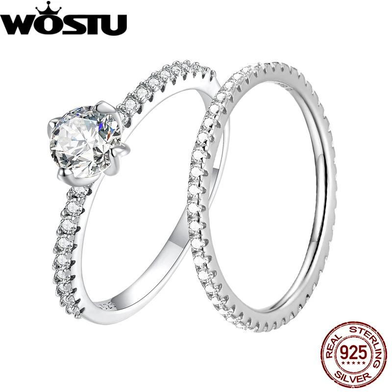 WOSTU 925 Silver Simple Stackable Ring For Women Wedding AAA Zircon Band engagement Rings Size 6 7 8 9 10 Jewelry Gift
