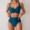 Vintage Bikini Sets Swimsuit Women Two-Piece Suits Swimwear Solid Color Deep V-Neck Bathing Suit Beach Vacation Swimsuit