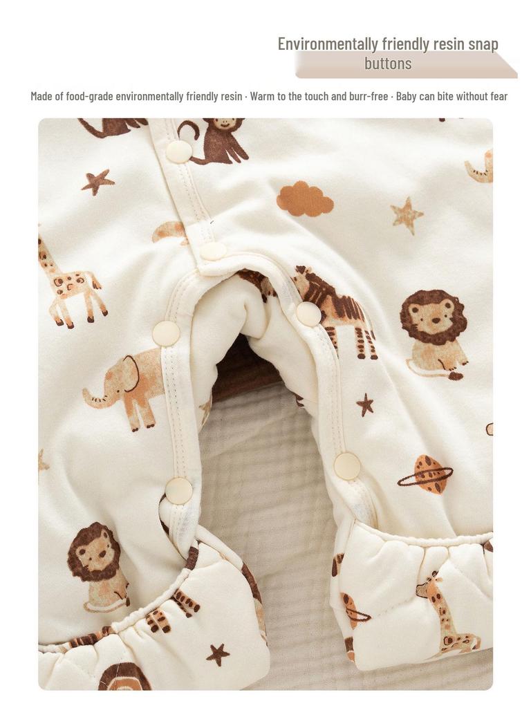 Newborn Winter Jumpsuit with Jacket, Hand & Foot Covers (0-6 Months) - Warm, Thickened Baby Outfit for Outdoor Use