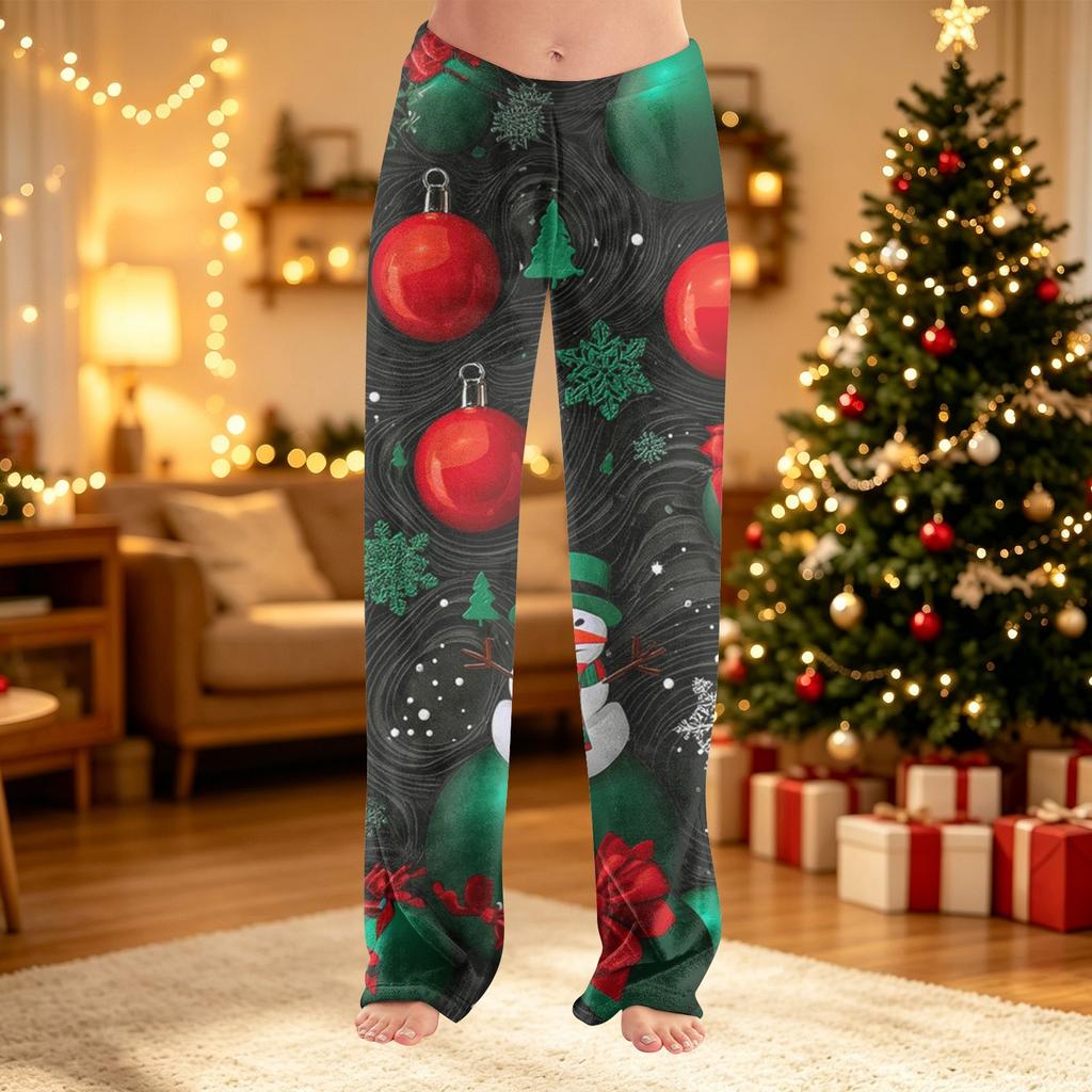 Women's Christmas Print Pants Casual Holiday Pajama Bottoms Soft Winter Sleepwear