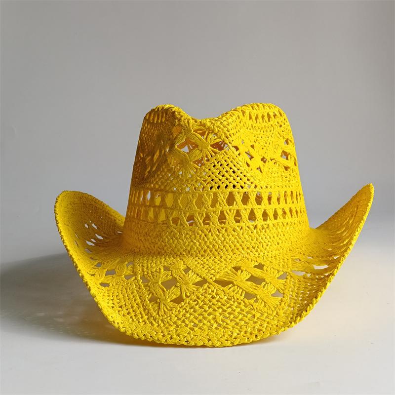 

8 Colors Cowboy Straw Hat Hand-woven Hollow Men s and Women s Summer Sun Hat Jazz Straw Hat Western Cowboy Hat sombrero 55-58CM