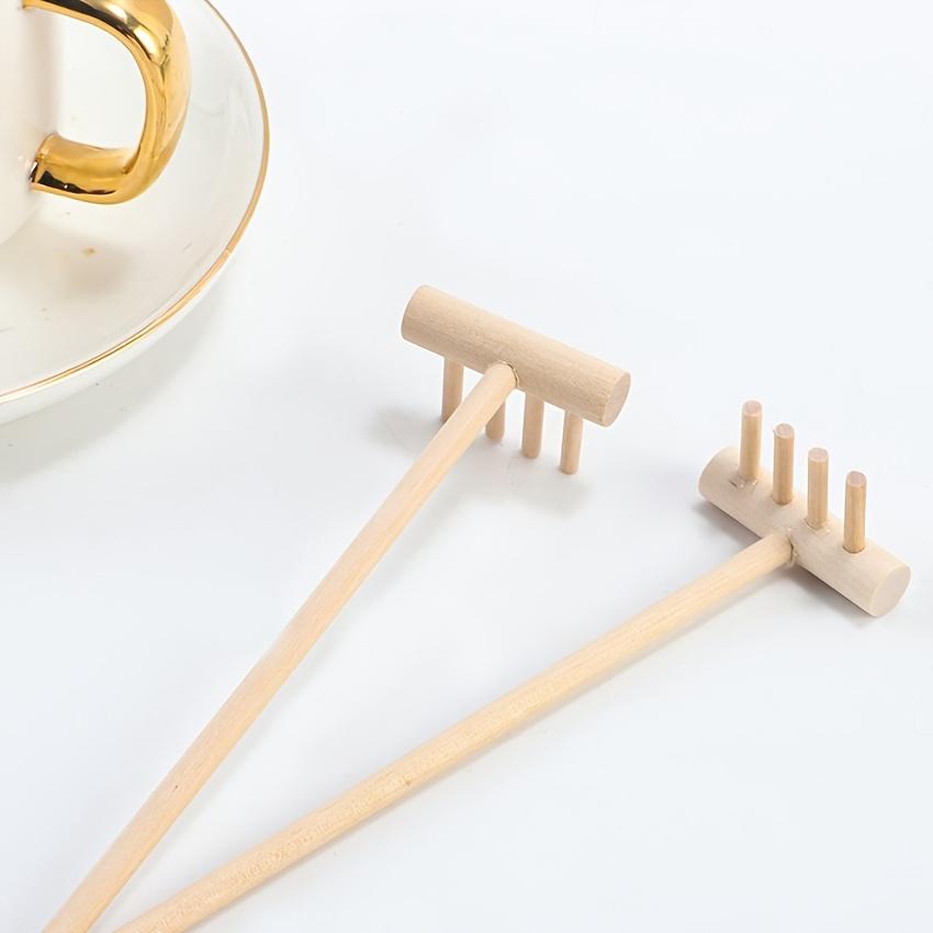 4 Stück Mini Zen-Garten Rechenwerkzeug-Set, Hölzerner Sandrechen, Meditationstisch, Puppenhauszubehör und Sandkasten-Dekoration