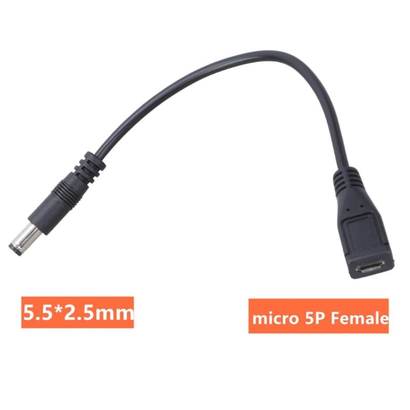 5Pin Micro USB Female 5V DC 5.5x2.5mm Male Adapter Connector Cable 22AWG Copper- Wire 20CM/7.87in Support 5.5x2.1mm