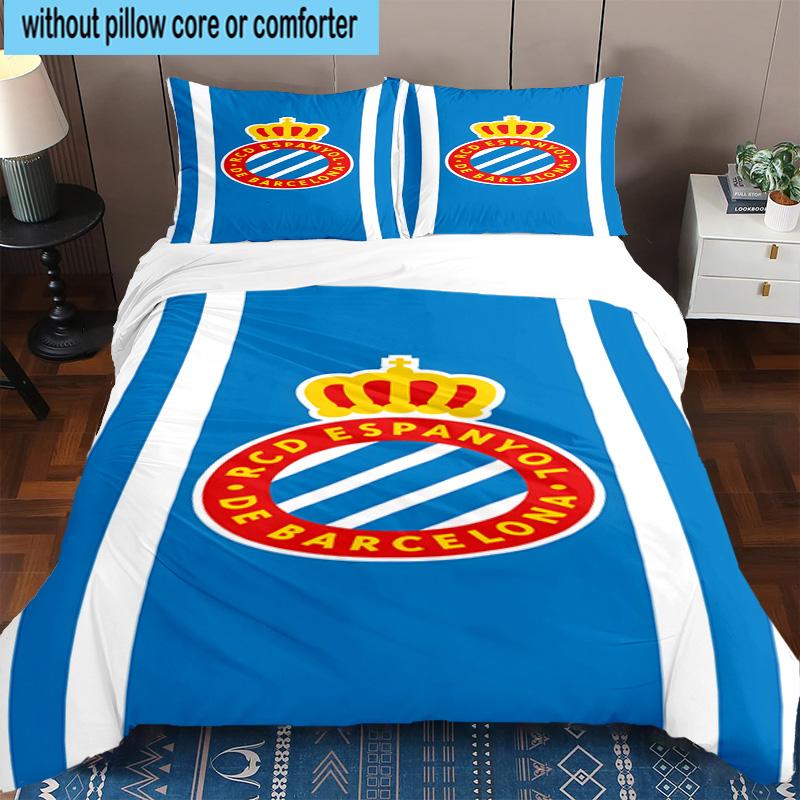 3PCS Football Espanyol Design Bedding Set,Including 1pc Duvet Cover And 2pcs Pillowcases Perfect for Bedroom, Dormitory, Fan Christmas gift
