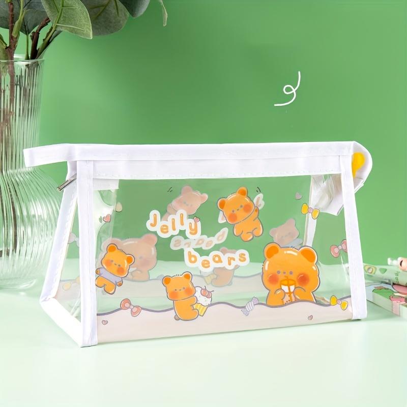 1pc Student Cartoon Transparent Pencil Pouch – Large-Capacity Waterproof Triangular Storage Bag, Cute Stationery Organizer