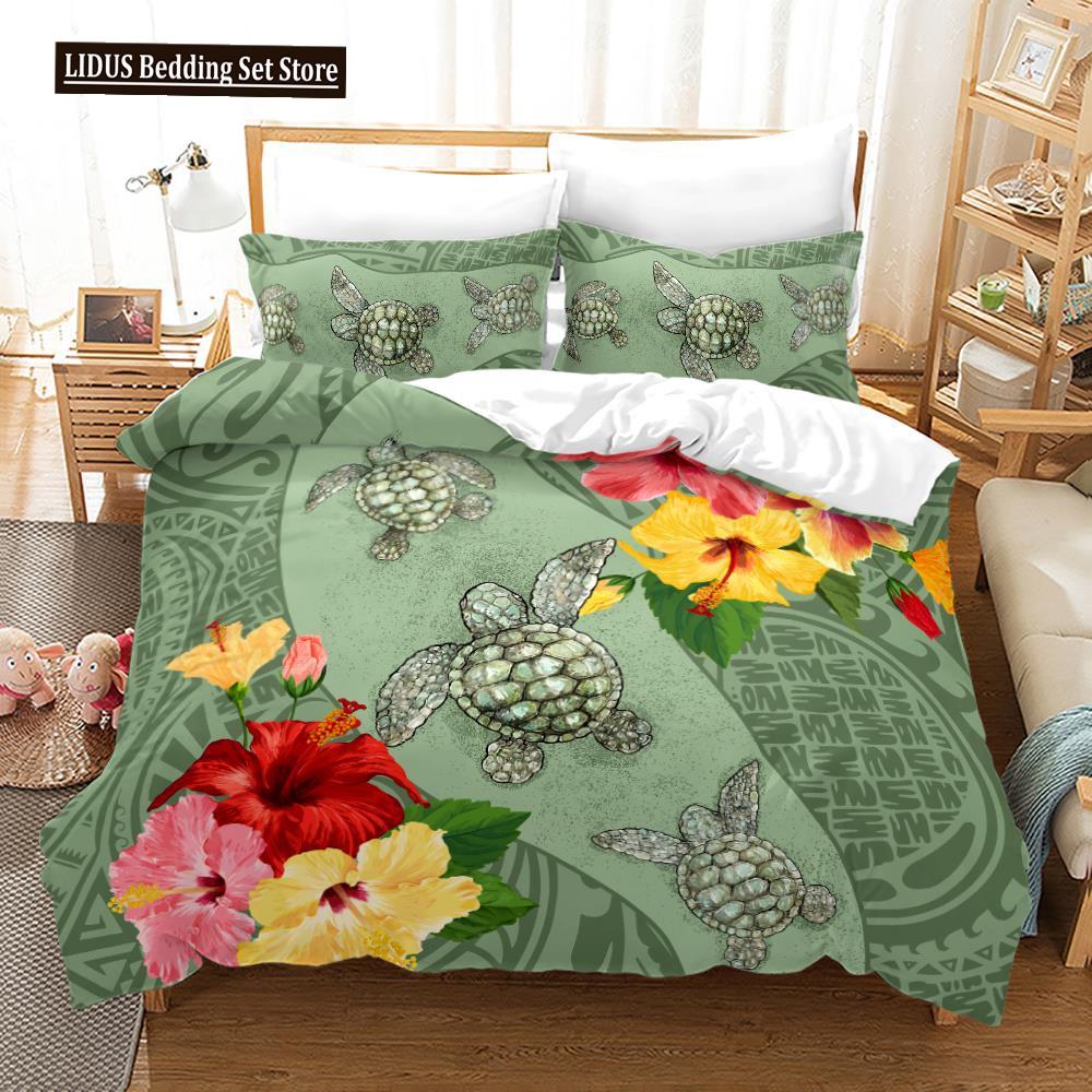 Ocean Duvet Cover Set Sea Turtle Ocean Animals Polyester Comforter Cover For Kids Children Boys Women King Queen With Pillowcase